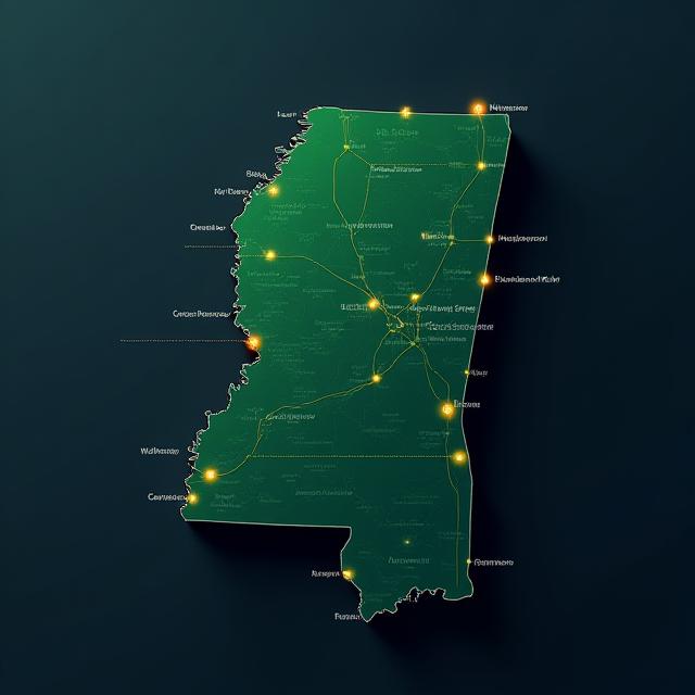 Regional coverage map showing delivery zones across Mississippi