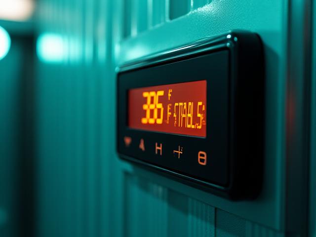 Digital temperature monitoring display inside a refrigerated trailer showing real-time climate data